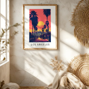 Affiche de la skyline de Los Angeles au coucher du