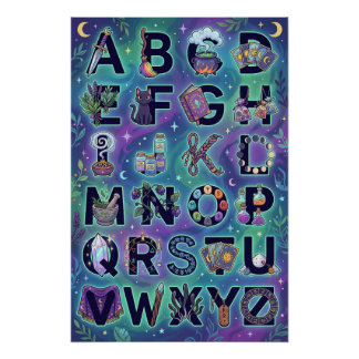 Affiche de l'alphabet sorcier de A à Z (sans mots)