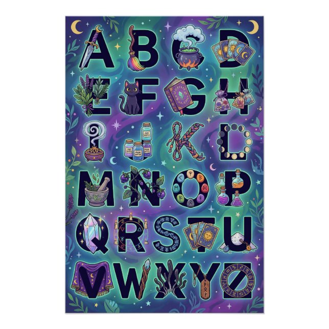 Affiche de l'alphabet sorcier de A à Z (sans mots) (Devant)