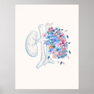 Affiche de l'anatomie rénale médicale florale