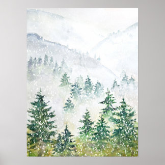 affiche de l'aquarelle de la forêt de pins