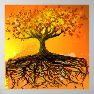 Affiche de l'arbre des racines délabrées d'art ori