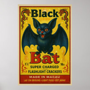 Affiche de l'étiquette de pétard Black Bat vintage