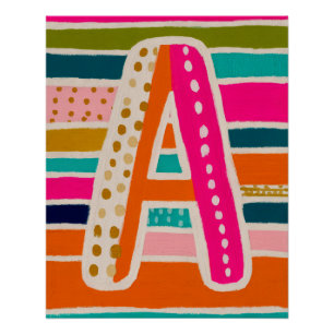 Affiche de lettre A monogramme déco dopamine lumin