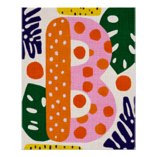 Affiche de lettre B monogramme déco dopamine lumin