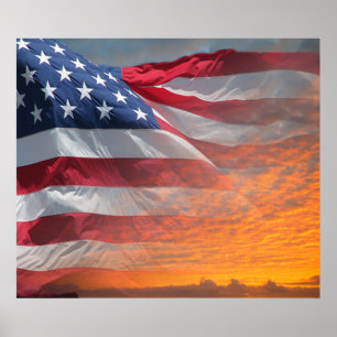 Affiche de lever de soleil de drapeau des USA