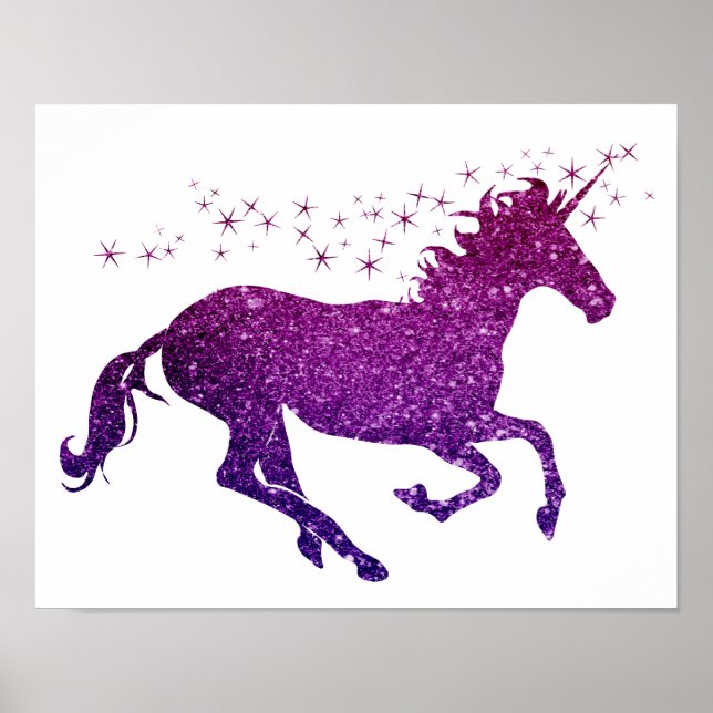 Affiche de licorne rose et violette scintillante (Devant)