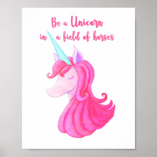 affiche de licorne rose mignonne