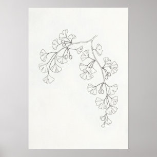Affiche de ligne artistique de ginkgo traînant