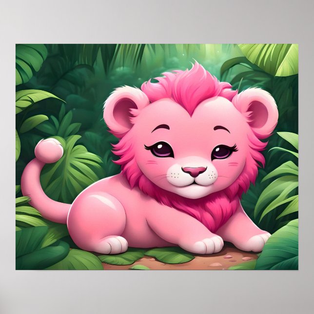 Affiche de lionceau rose dans la jungle (Devant)