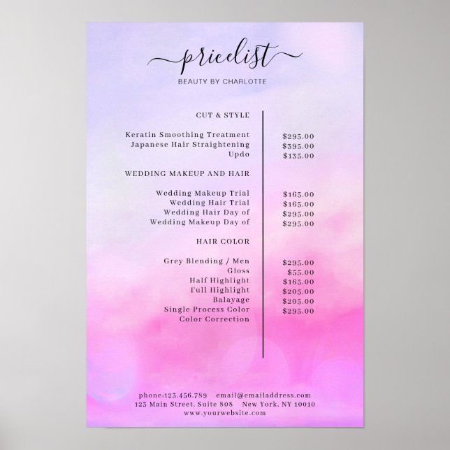 Affiche de liste de prix à l'aquarelle moderne (Devant)