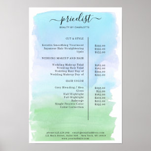Affiche de liste de prix à l'aquarelle moderne