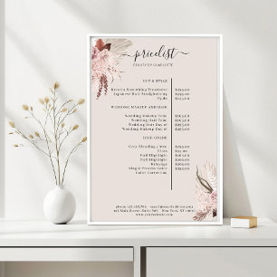 Affiche de liste de prix Bohème Tendance