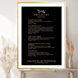 Affiche de liste de prix de salon botanique noir m