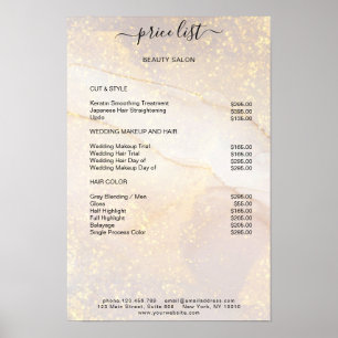 Affiche de liste de prix de salon de paillettes de