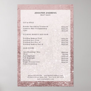 Affiche de liste de prix de salon de paillettes Ro