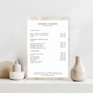 Affiche de liste de prix de salon élégant et vague