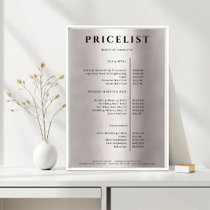 Affiche de liste de prix de salon en argent simple