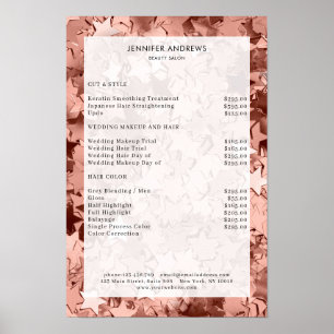 Affiche de liste de prix de salon glamour moderne 