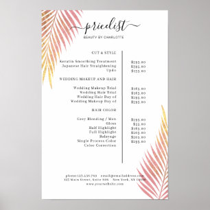 Affiche de liste de prix du salon aux feuilles de