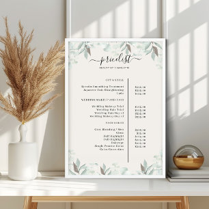 Affiche de liste de prix du salon de verdure