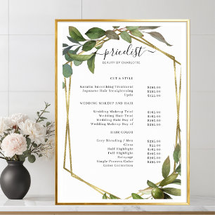 Affiche de liste de prix du salon de verdure