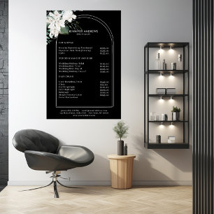Affiche de liste de prix du salon noir - Fleurs bl