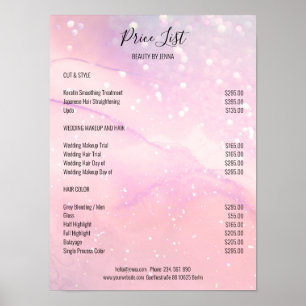 Affiche de liste de prix du salon Pink Glitter