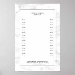 Affiche de liste de prix en marbre blanc élégant