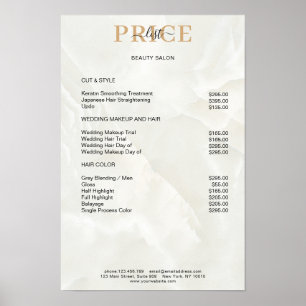 Affiche de liste de prix en marbre élégant
