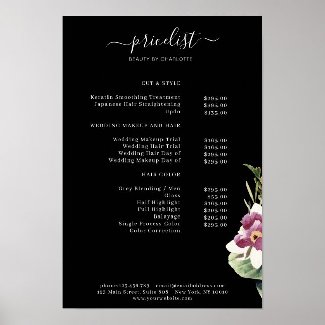 Affiche de liste de prix florale (Devant)