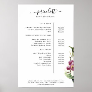 Affiche de liste de prix florale