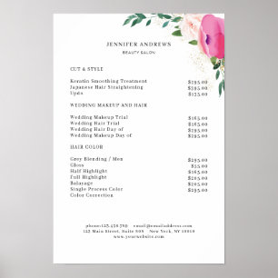 Affiche de liste de prix florale moderne