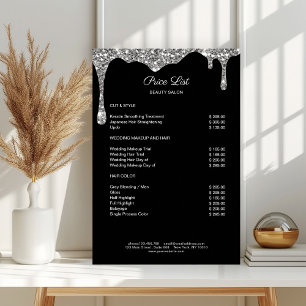 Affiche de liste de prix moderne argent noir paill