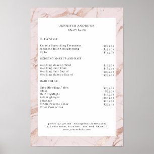Affiche de liste de prix moderne rose cuivré