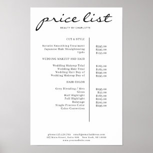 Affiche de liste de prix simple moderne