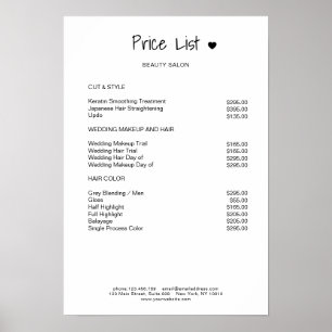 Affiche de liste de prix simple noir et blanc