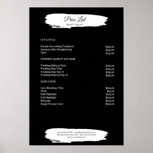 Affiche de liste de prix simple noir et blanc