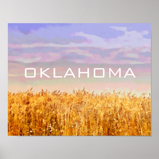 Affiche de l'Oklahoma avec champ de blé et ciel (Devant)