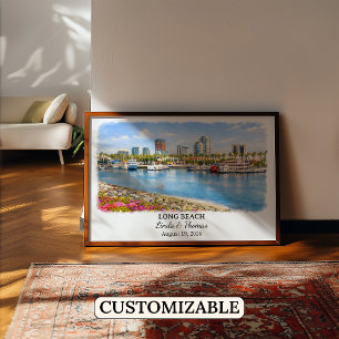 Affiche de Long Beach Californie, Aquarelle, Sur m