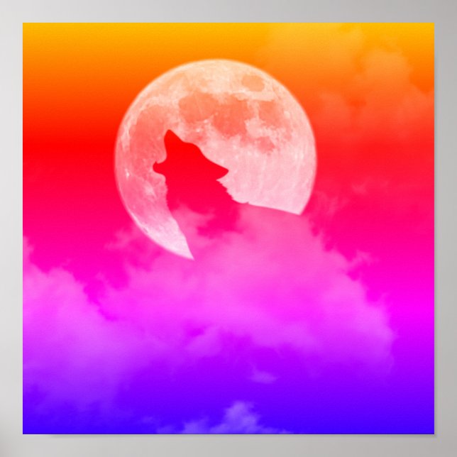 affiche de loup couché de soleil (Devant)