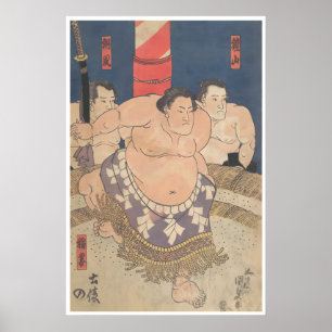 Affiche de lutte sumo Impression sur bois japonais
