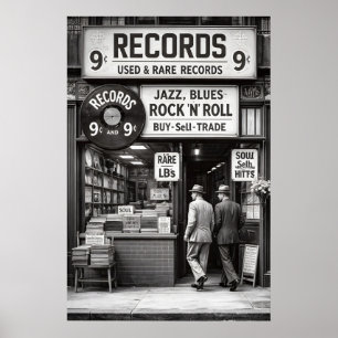 Affiche de magasin de disques vintage, musique bla
