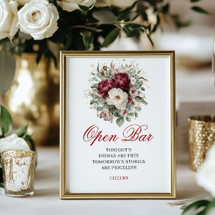 Affiche de mariage à bar ouvert Burgundy Blush Or