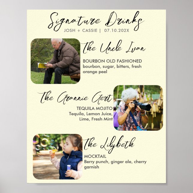 Affiche de mariage à trois photos avec boissons si (Devant)