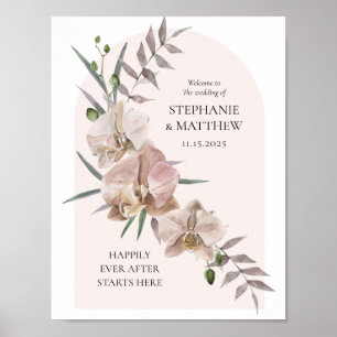 Affiche de mariage bohème avec orchidées poussiére