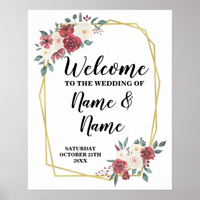 Affiche de mariage de bienvenue aquarelle rouge cr (Devant)