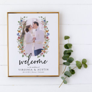 Affiche de mariage de bienvenue florale colorée