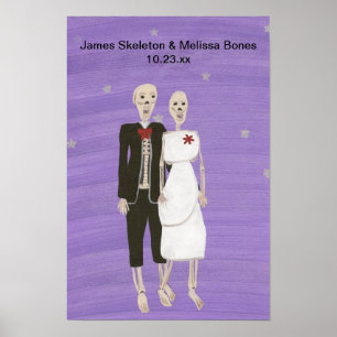 Affiche de mariage de couple de squelettes d'Hallo
