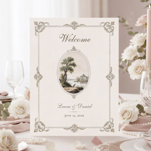 Affiche de mariage élégant de château vintage fran